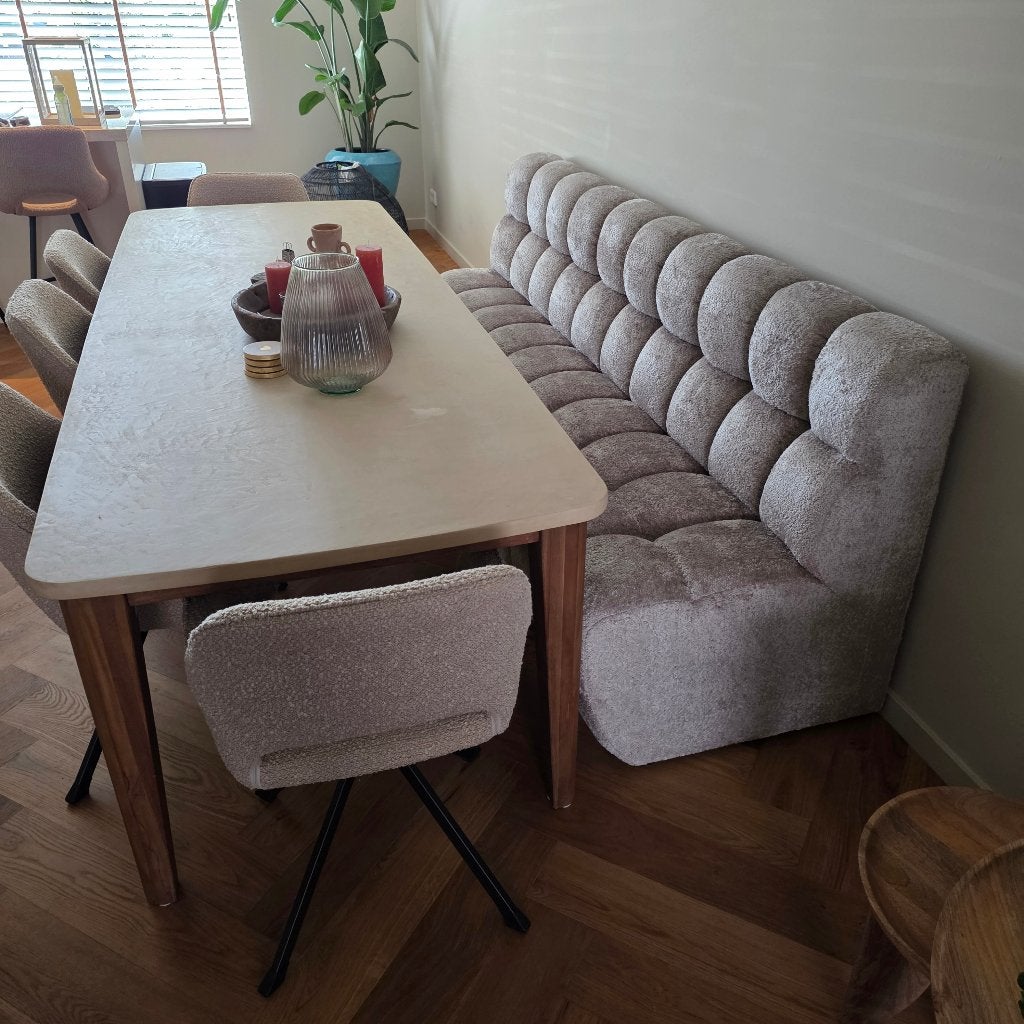 NIEUW! Luxe Sevn Loa Eetkamerbank (250 cm) – Teddy Taupe, Ophalen, 250 tot 300 cm, Nieuw, 75 tot 100 cm