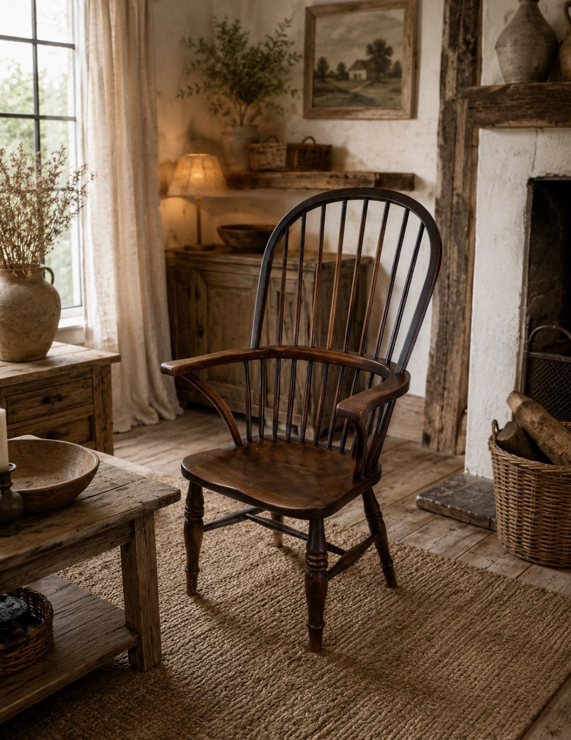 Antiek Armstoel Windsor vol eiken mooie details, Ophalen of Verzenden