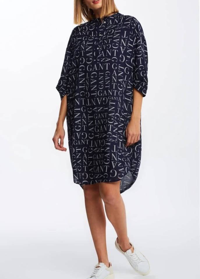 GANT jurk met logo print - Donkerblauw overhemdjurk, 38-40, Maat 38/40 (M), Blauw, Ophalen of Verzenden, Zo goed als nieuw