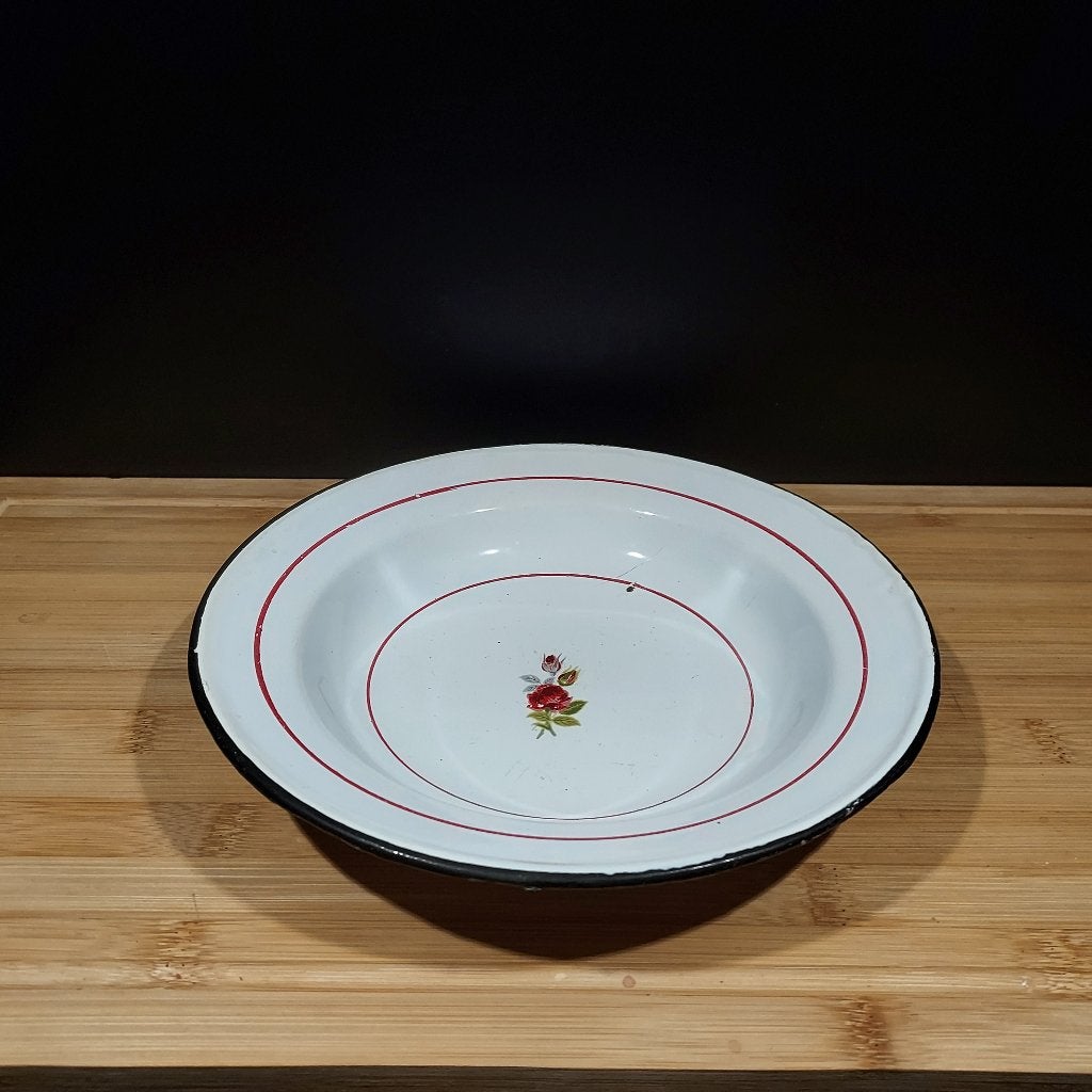 Emaille bord wit met bloem 1126, Antiek en Kunst, Ophalen of Verzenden