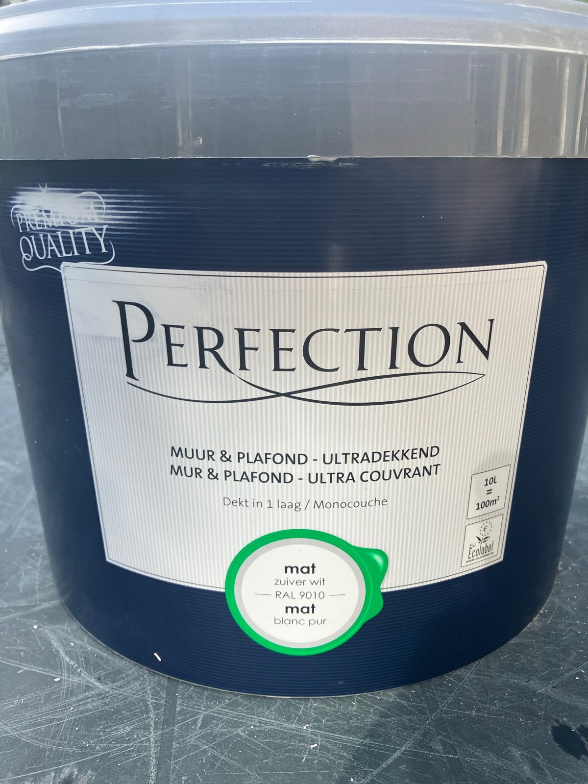 Perfection Muur & Plafondverf - Mat Zuiver Wit (10L), Ophalen, 5 tot 10 liter, Wit, Nieuw