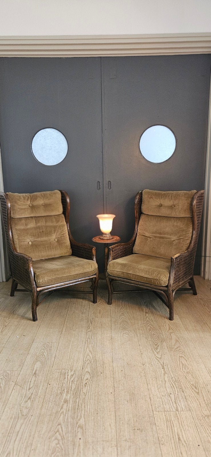 Vintage rotan loungefauteuils – set van 2 – Noordwolde stijl, Huis en Inrichting, Fauteuils, Ophalen, Minder dan 75 cm, 50 tot 75 cm