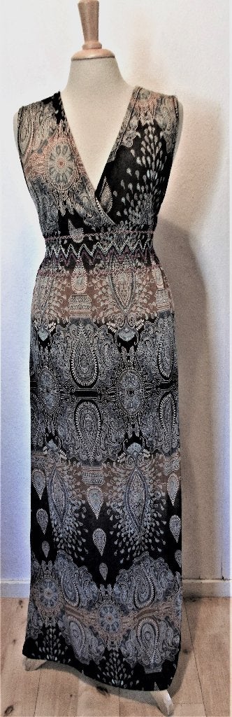 Etnische soepel vallende bruine maxi print dress! L, Bruin, Verzenden, Maat 42/44 (L), Zo goed als nieuw
