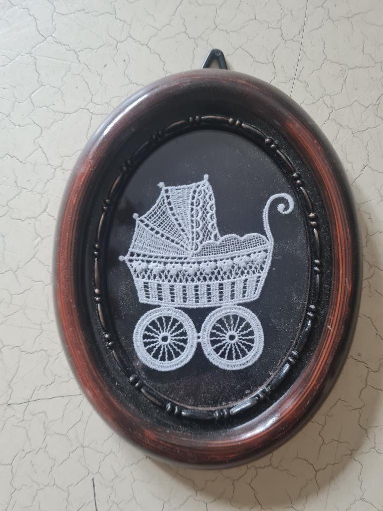 Vintage ovaal lijstje met kantklos werk, Ophalen of Verzenden