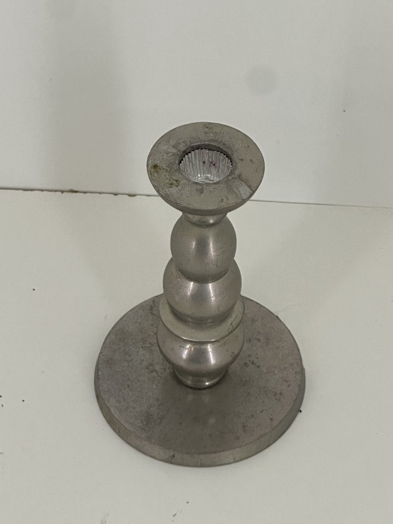 Stoere zilverkleurige aluminium baluster kandelaar – 15 cm, Huis en Inrichting, Woonaccessoires | Kandelaars en Kaarsen, Overige materialen