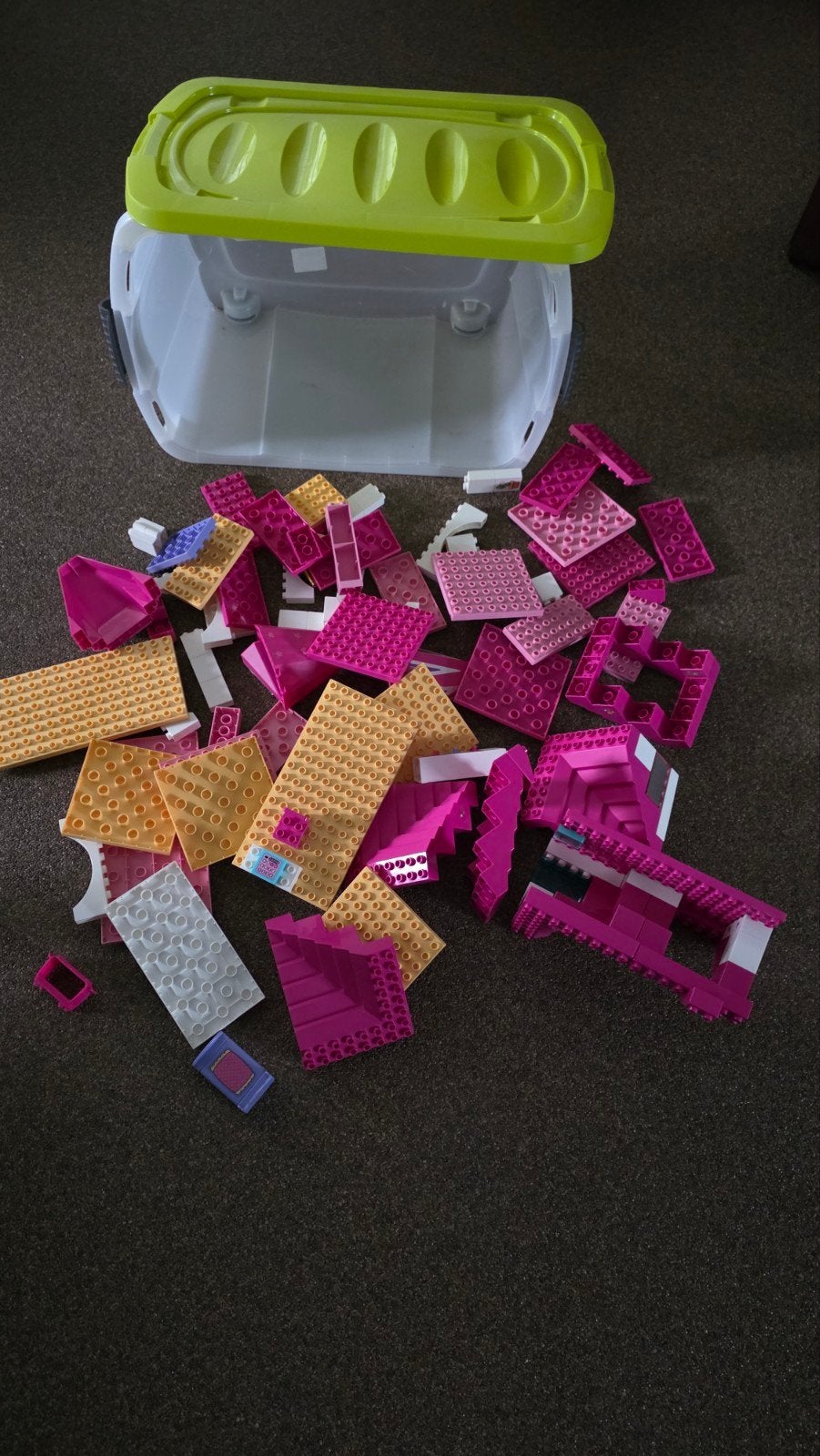 Duplo roze bouwstenen met opbergbak, Kinderen en Baby's, Ophalen of Verzenden, Zo goed als nieuw, Duplo