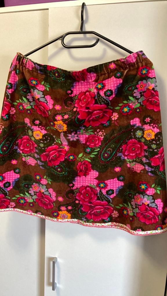 Prachtige rok - velours met bloemen L, Bruin, Maat 42/44 (L), Ophalen of Verzenden, Zo goed als nieuw