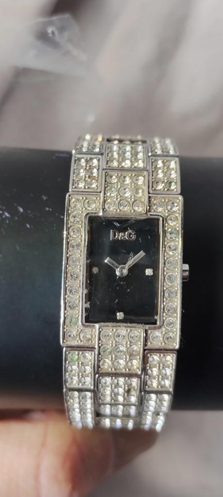 Vintage D&G Dolce & Gabbana horloge met strass, Sieraden, Tassen en Uiterlijk, Horloges | Dames, Staal, Gebruikt, Staal, Polshorloge