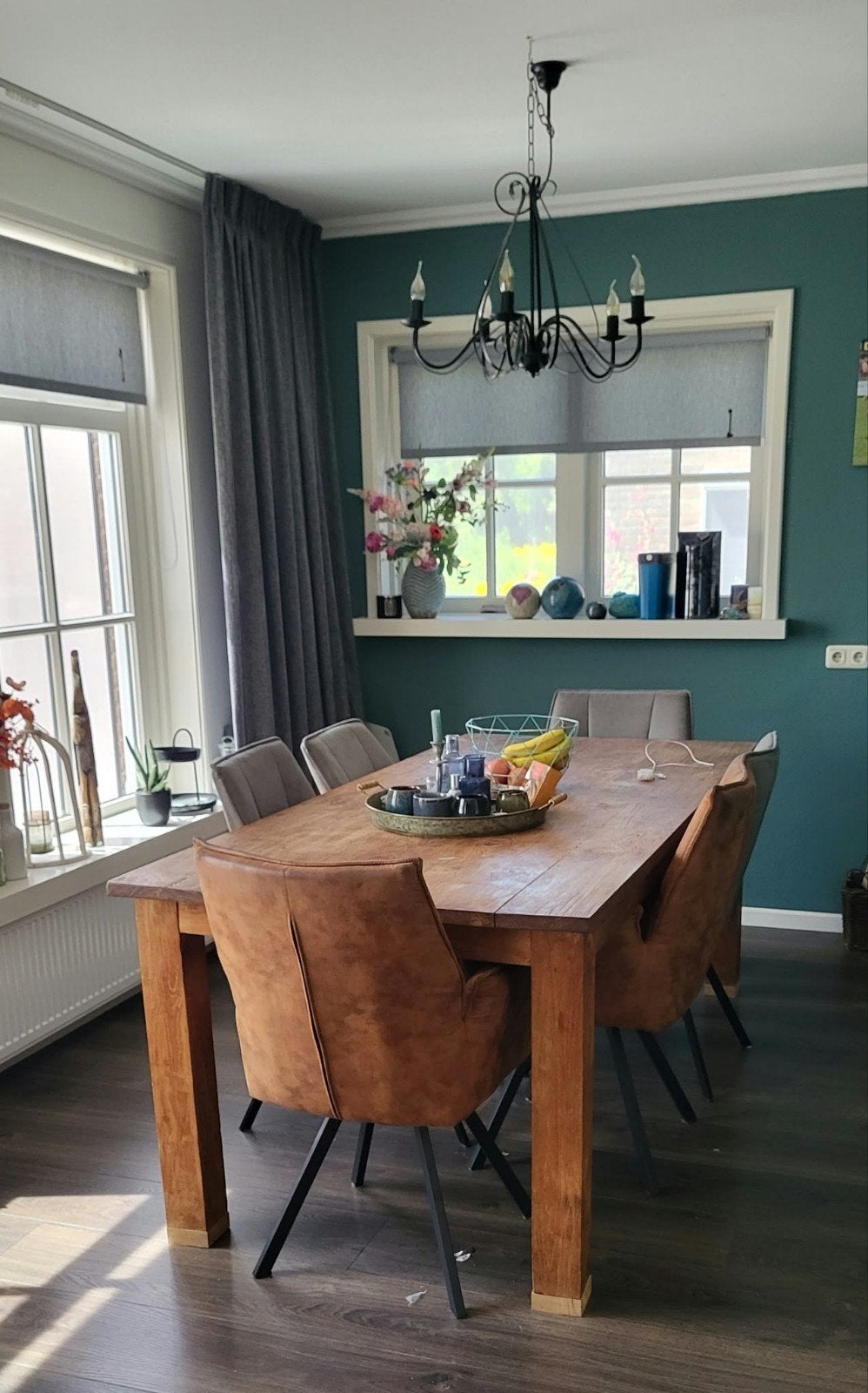Zwarte kroonluchter met 5 armen - Klassiek design, Ophalen, E14 (klein), Zo goed als nieuw, Metaal