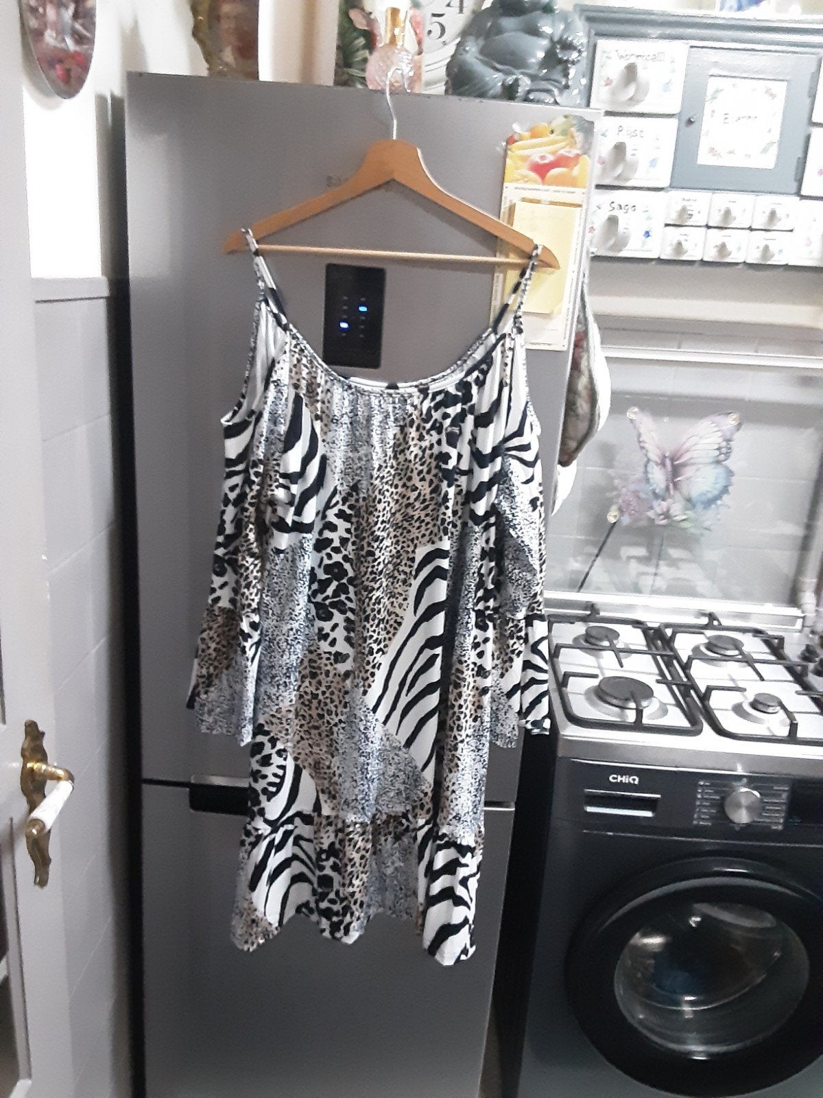 Zomerjurk met dierenprint en open schouders, Meerkleurig, Maat 46/48 (XL) of groter, Ophalen of Verzenden, Boven de knie