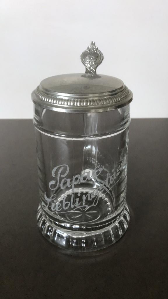 Bierpul glas gegraveerd -vaderdag ?, Ophalen of Verzenden, Zo goed als nieuw, Bierglas