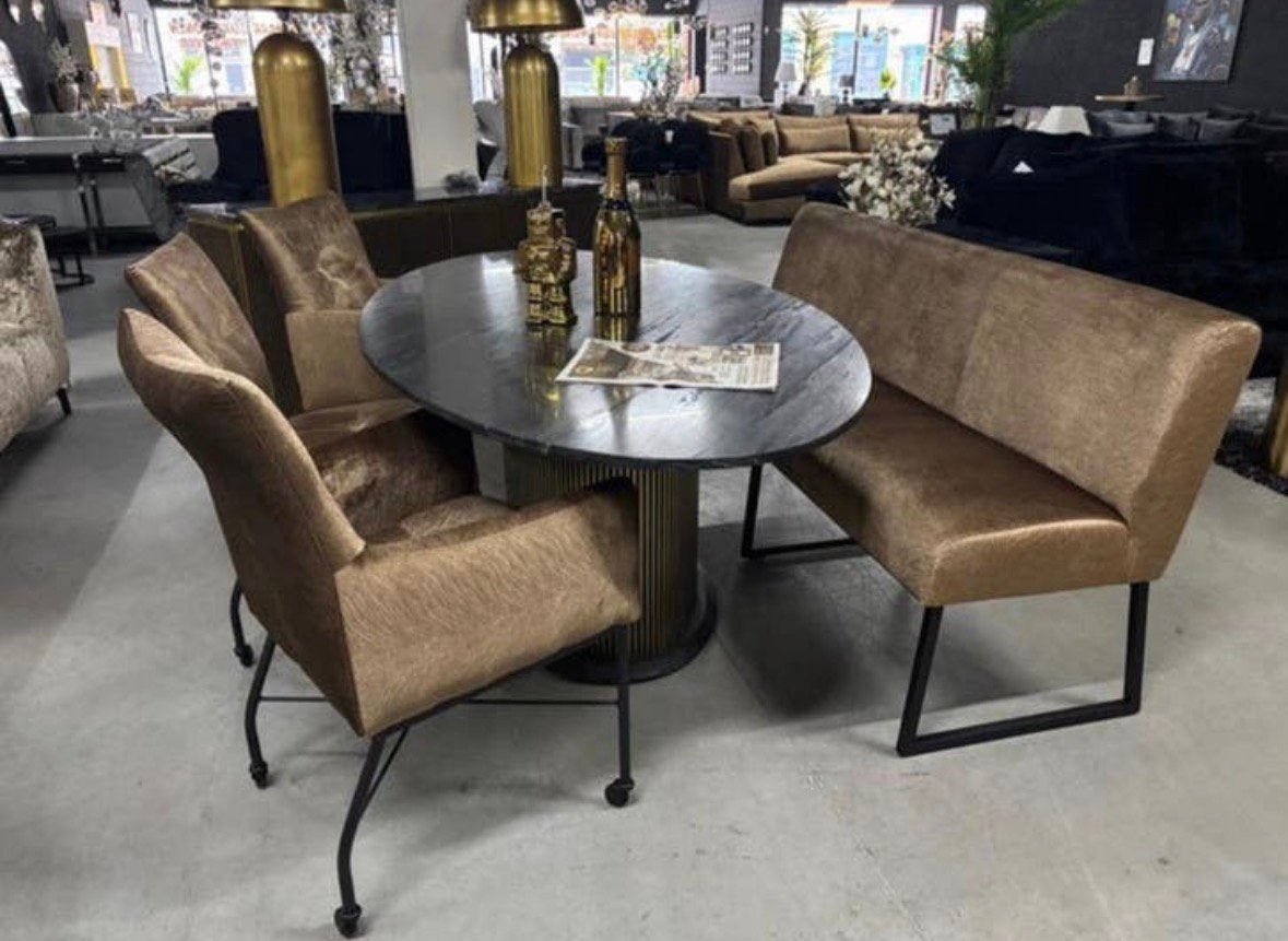 Complete set eetbank + 3 stoelen OPRUIMING, Ophalen, Zo goed als nieuw, Overige kleuren, Stof