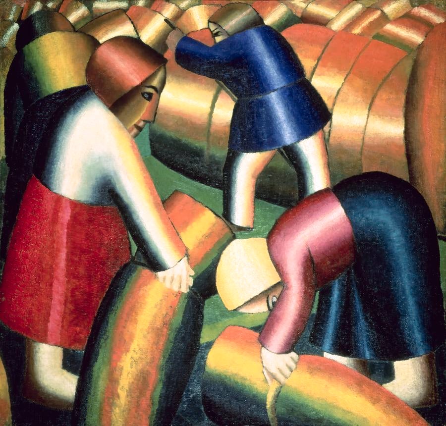 Kazimir Malevich Oogstende vrouwen binnenhalen van de rogge, Antiek en Kunst, Ophalen