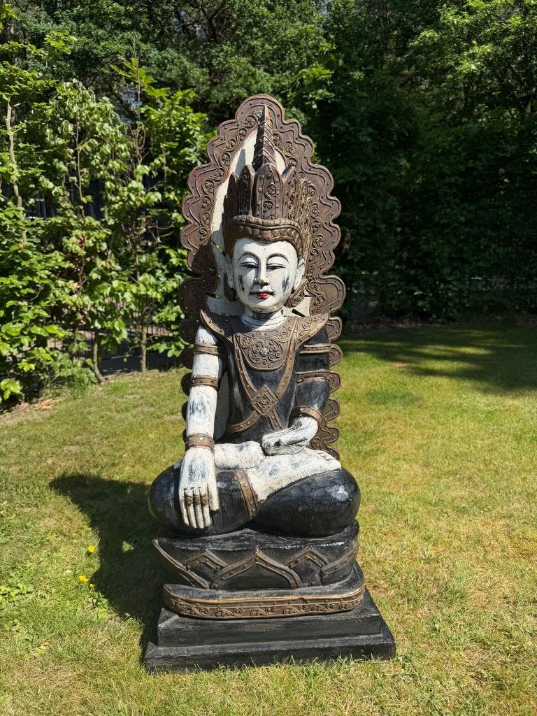 Prachtige Hariphunchai Boeddha afkomstig uit Thailand, Ophalen, Hout, Handgemaakt, 97 cm