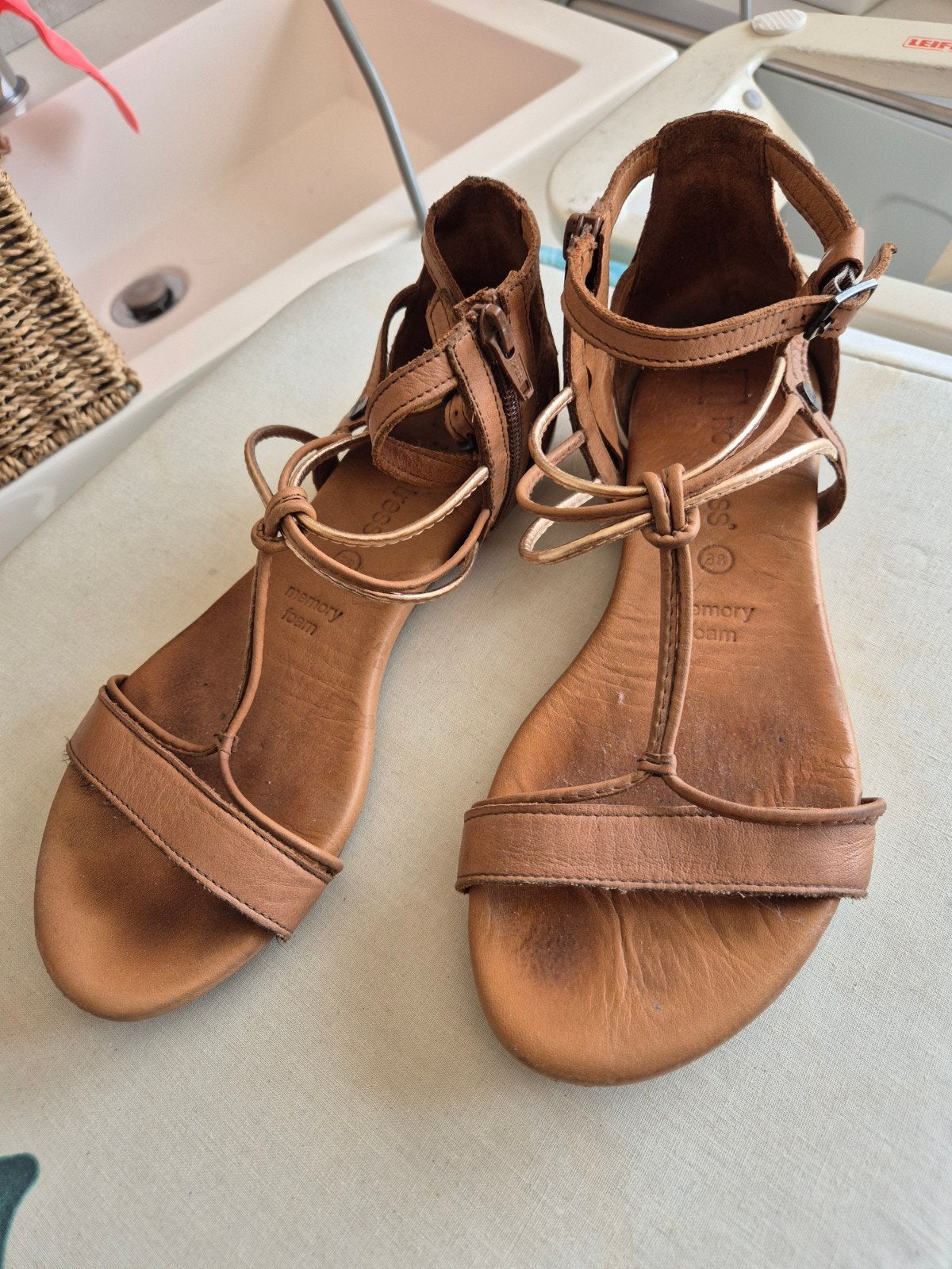 No Stress Sandalen leer 38 met Zacht Foam Voetbed cognac, Bruin, No Stress, Gedragen, Sandalen of Muiltjes