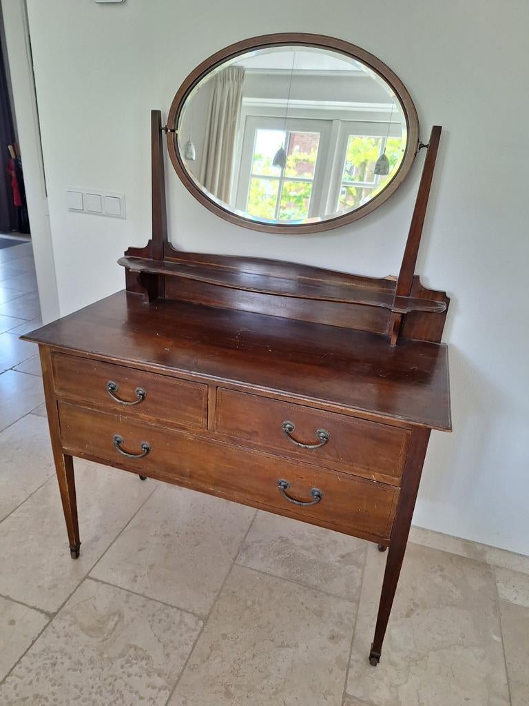 Antieke kaptafel met spiegel, mahoniehout, Ophalen
