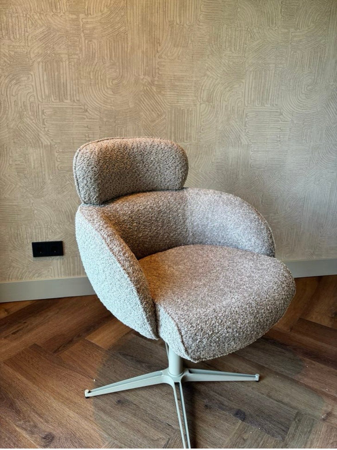 Set van 4 PMP Diana eetkamerstoelen - Khaki/Bruin Bouclé, Bruin, Nieuw, Ophalen of Verzenden, Vier