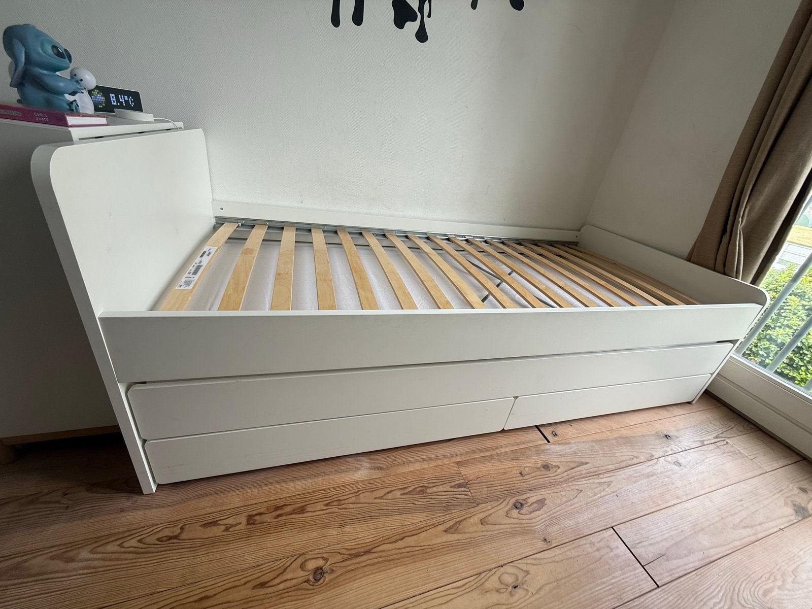 IKEA SLÄKT bed met opbergruimte en lades 90x200 cm, Ophalen, 90 cm, Eenpersoons, Wit