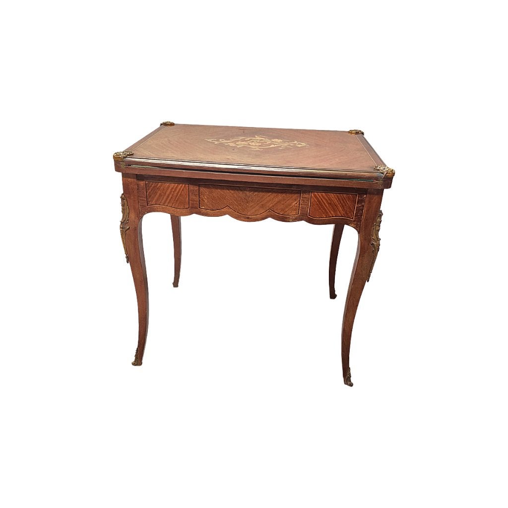 Frans Louis XV stijl speeltafel met marqueterie, jaren 60, Ophalen