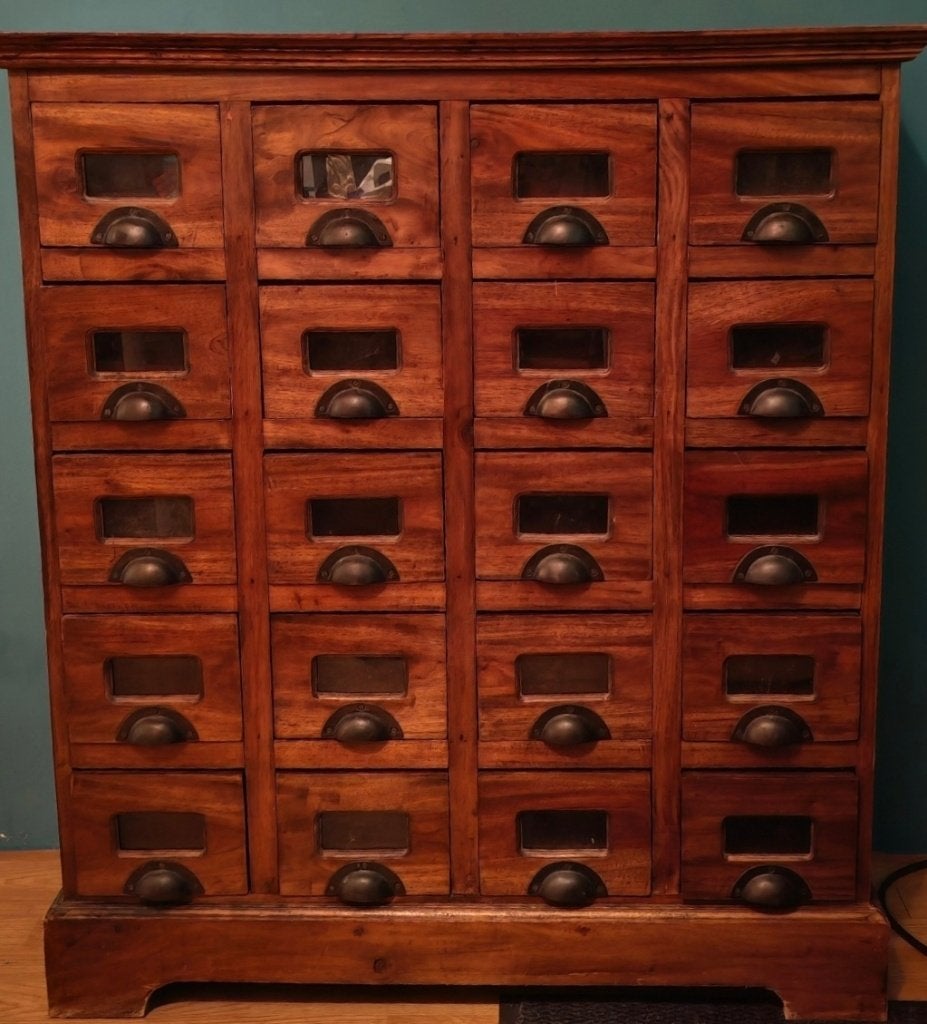 Vintage Houten Apothekerskast / Ladenkast – 20 Lades, Huis en Inrichting, Kasten | Ladekasten, Ophalen, Gebruikt, 5 laden of meer