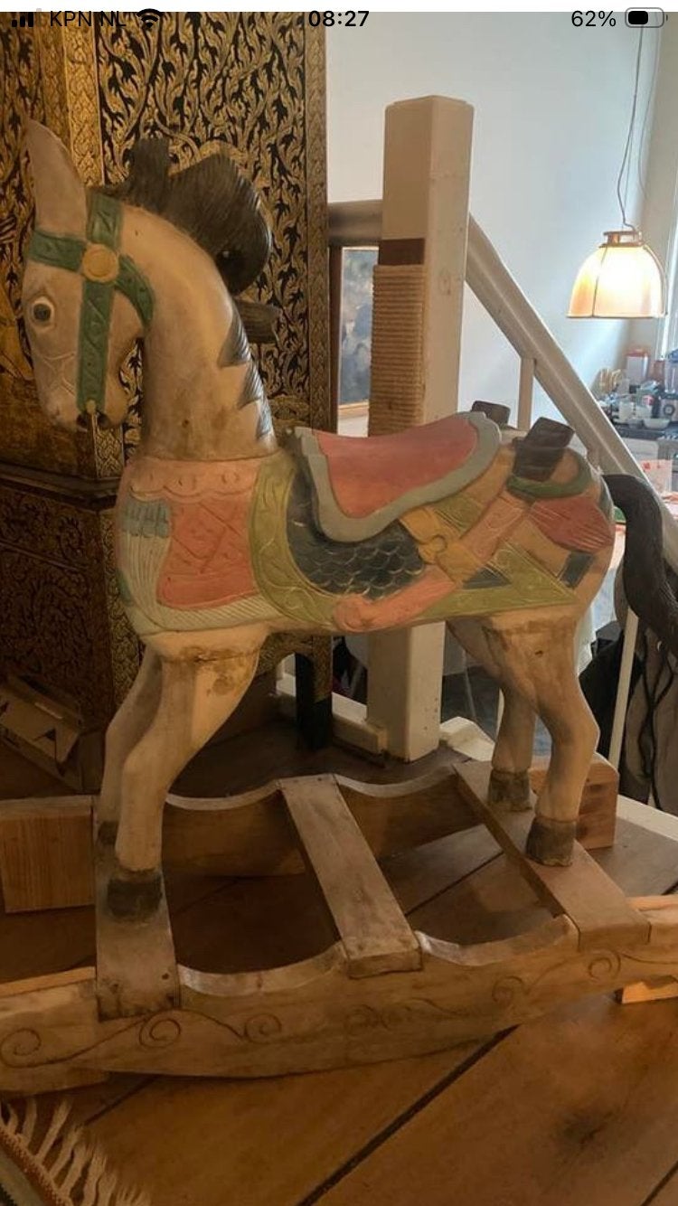 Antiek Balinees houten paard - Handgeschilderd, Antiek en Kunst, Ophalen