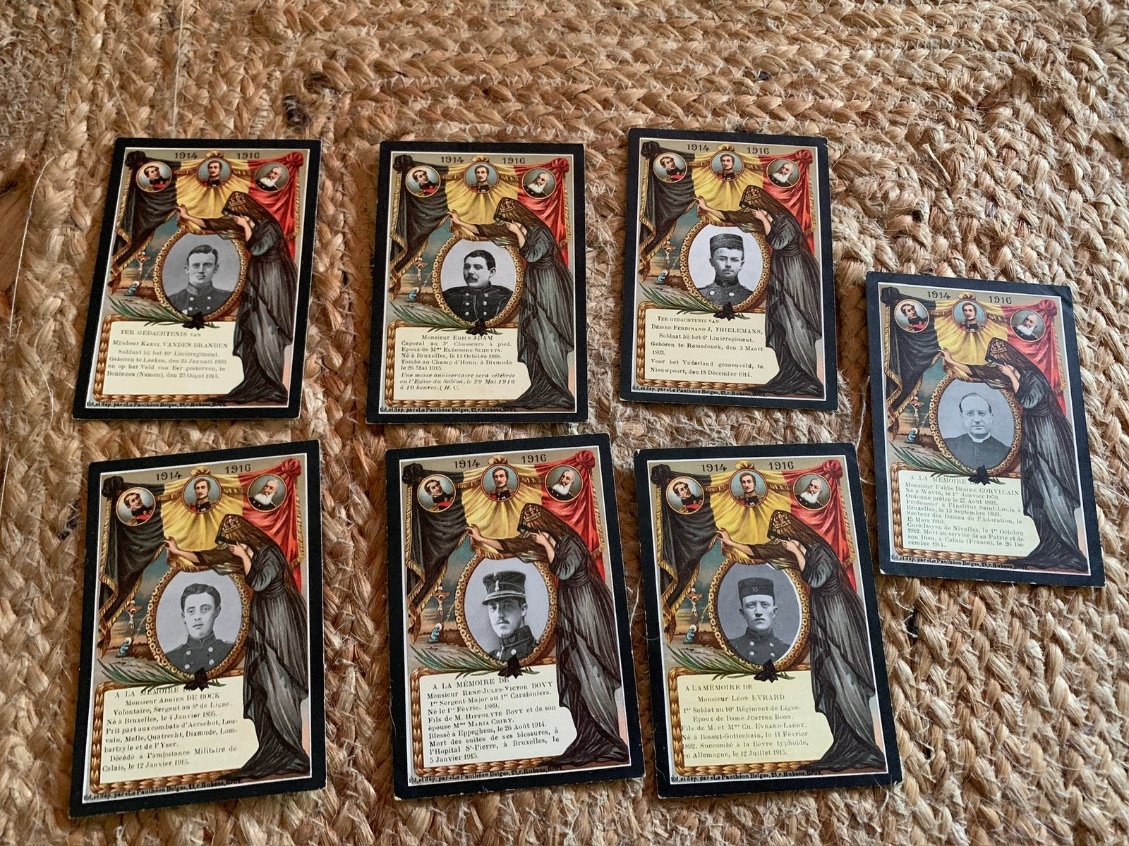7 bidprentjes van de gesneuvelde soldaten WOI 1914/1916, Ophalen of Verzenden, Bidprentje