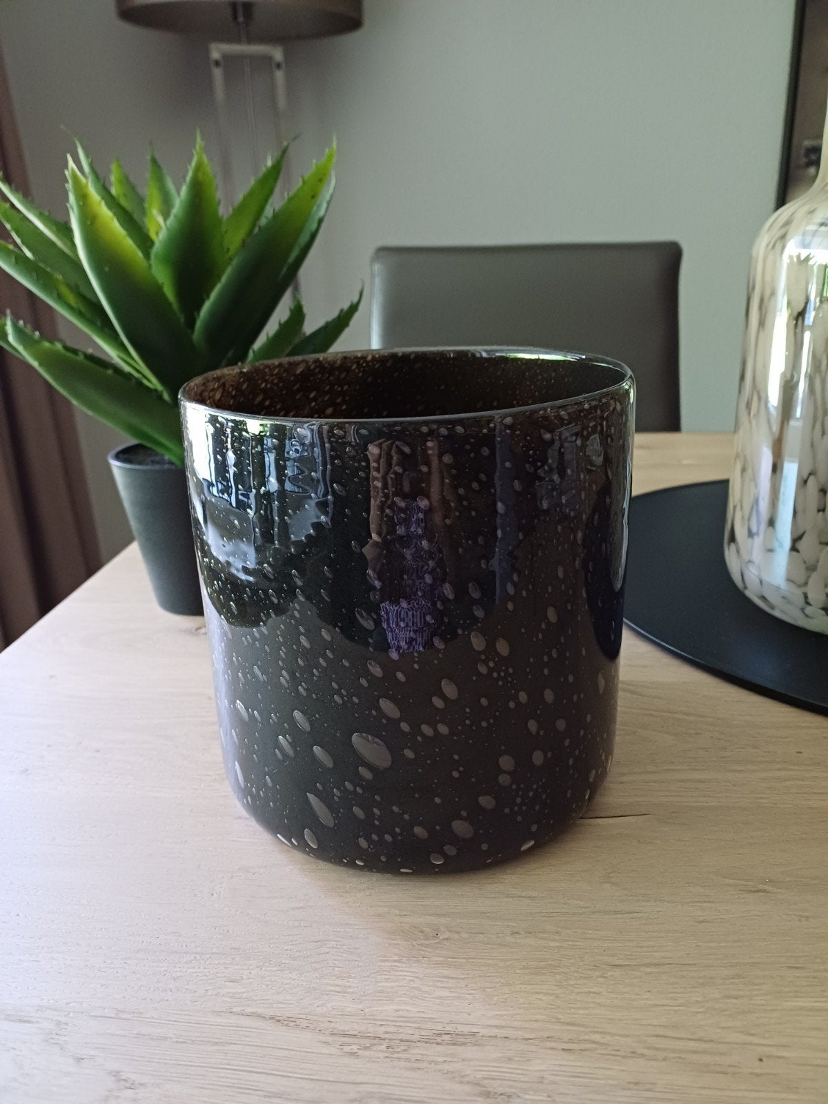 Te koop: Handmade glazen vaas/windlicht/bloempot - zgan, Ophalen, Zwart, Handgemaakt, Glas