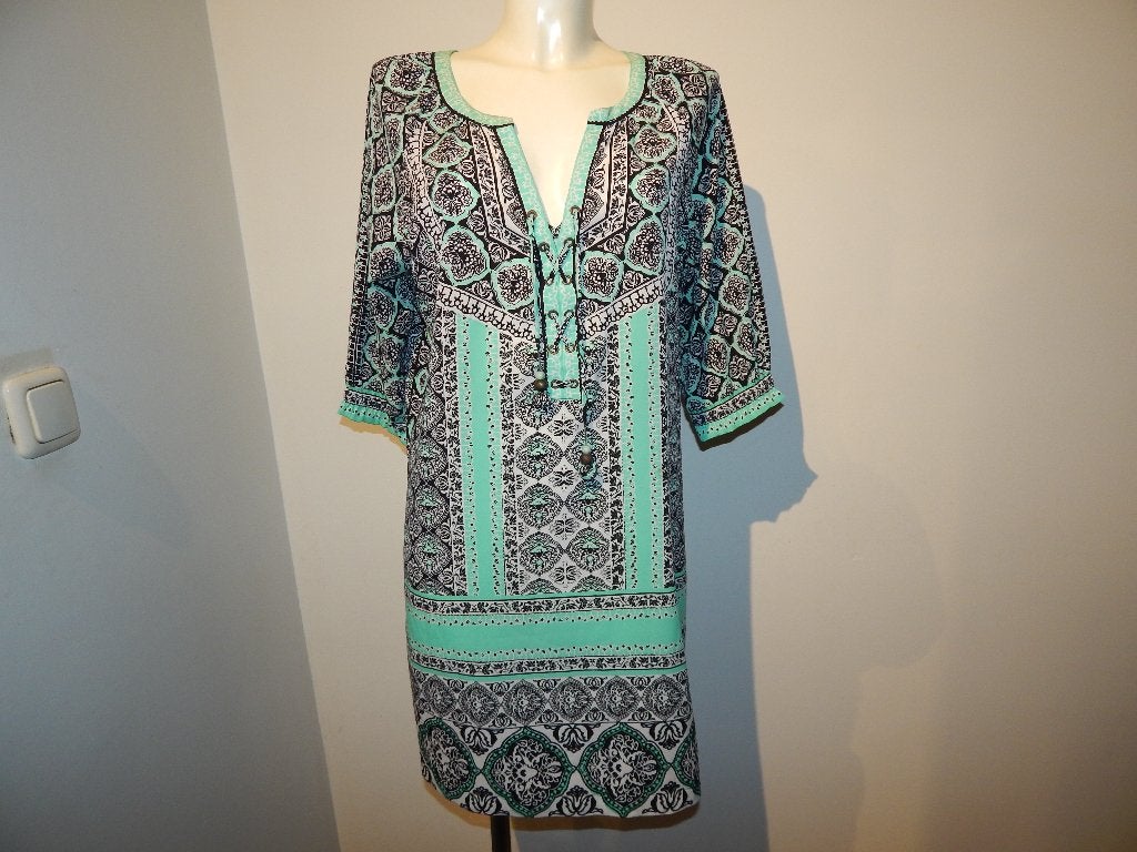 Hale Bob Ibiza jurk mooie print koort met kralen hangers L
