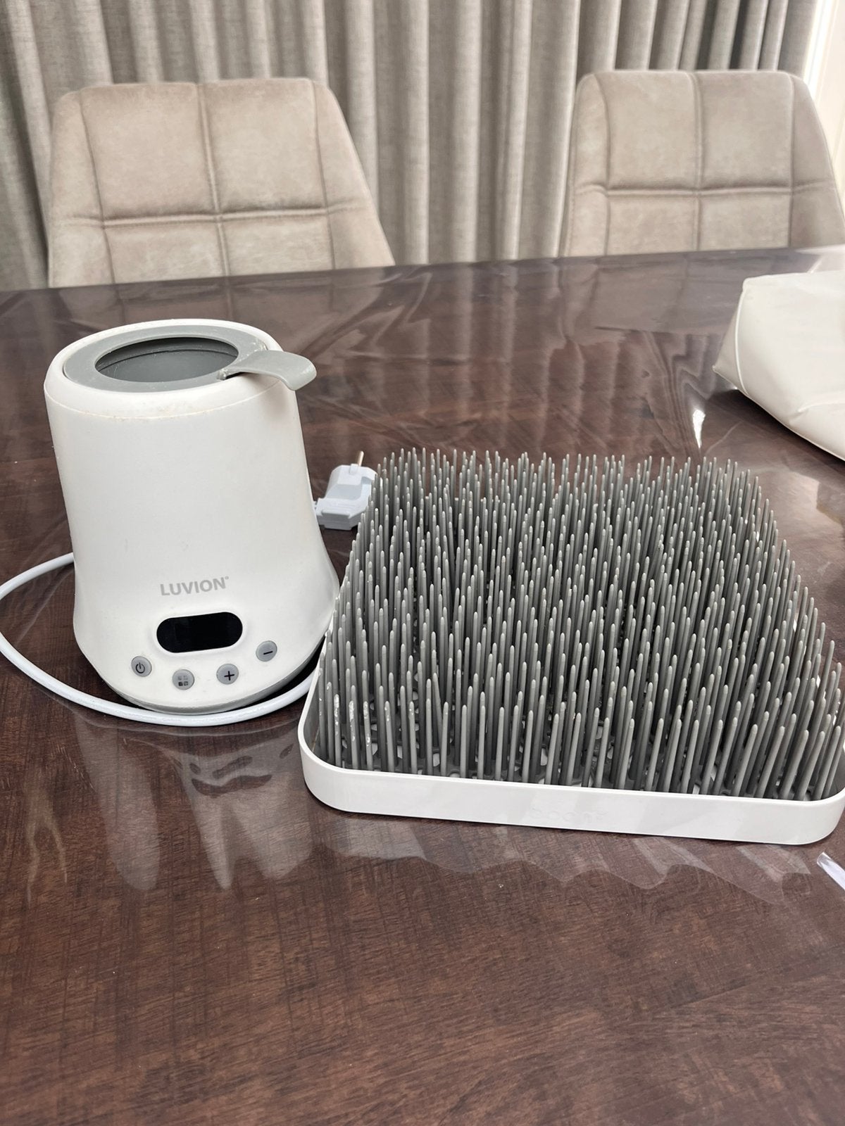 Droogrek grass en flessenwarmer, Ophalen of Verzenden, Gebruikt, Flessen- of potjesverwarmer, Luvion