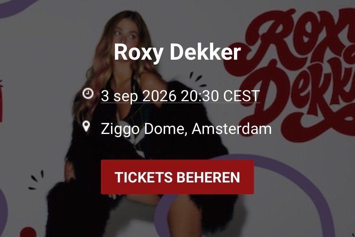 1 kaartje Roxy Dekker 3 september