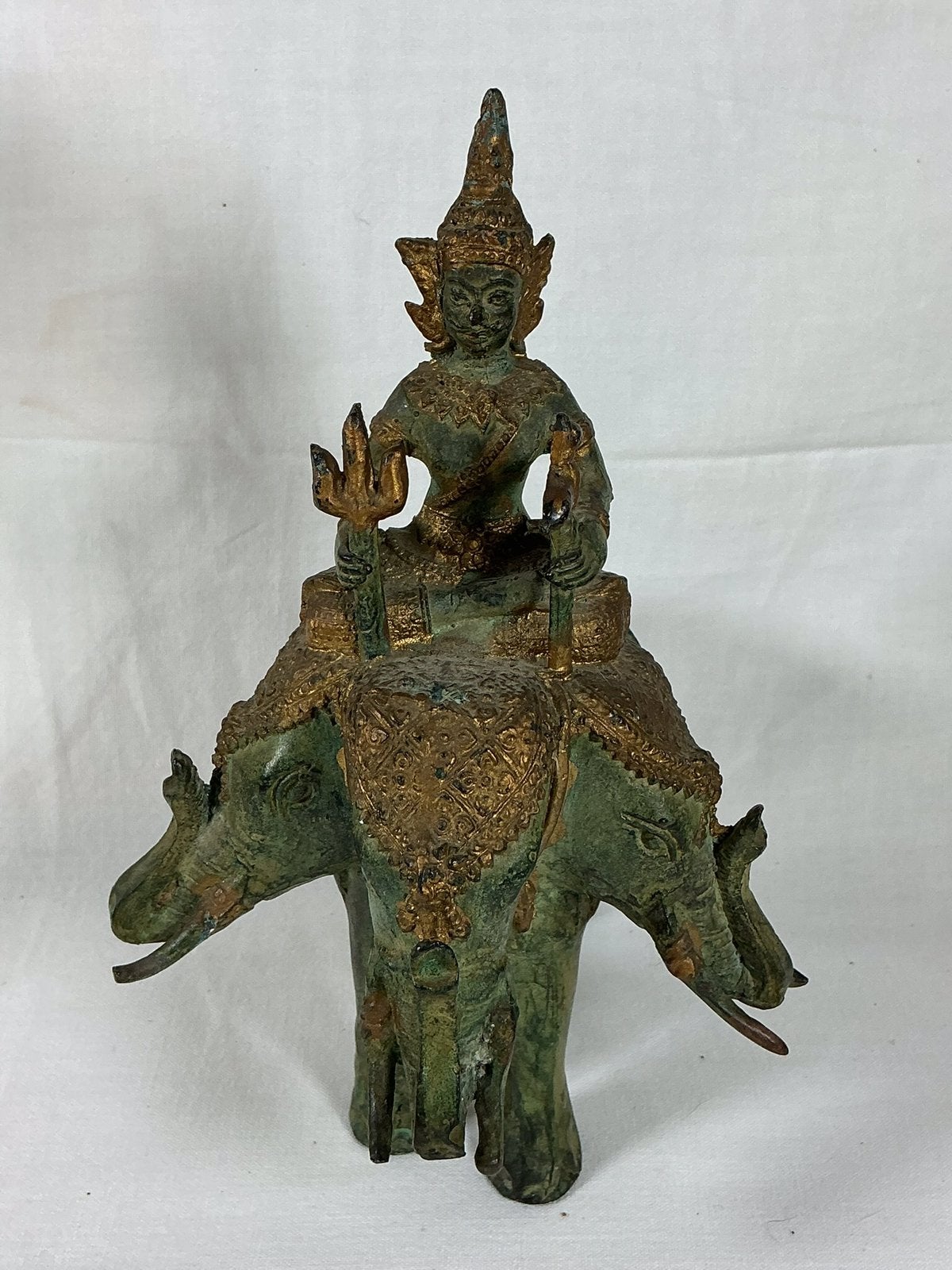 Indra Airavata verguld bronzen Hindoeïstisch beeld Khmer, Antiek en Kunst, Verzenden