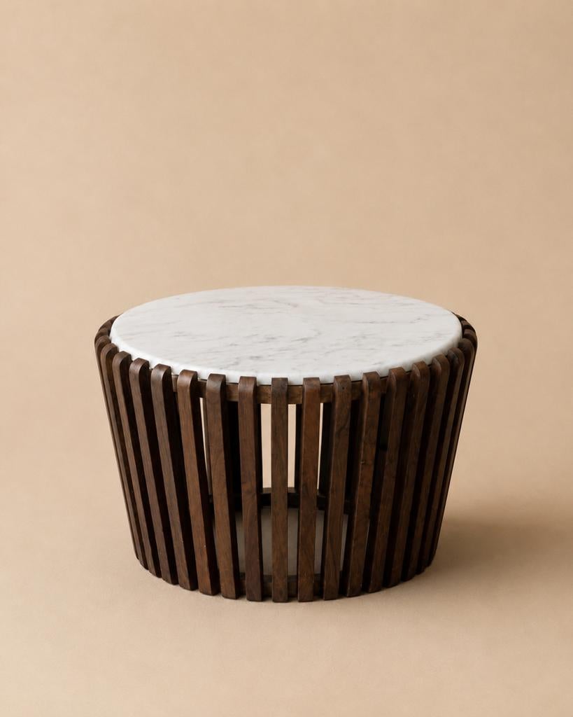 Marmo Living Bayo - Bijzettafel Ø60 cm marmer & mangohout, Overige materialen, 50 tot 100 cm, Rond, Nieuw