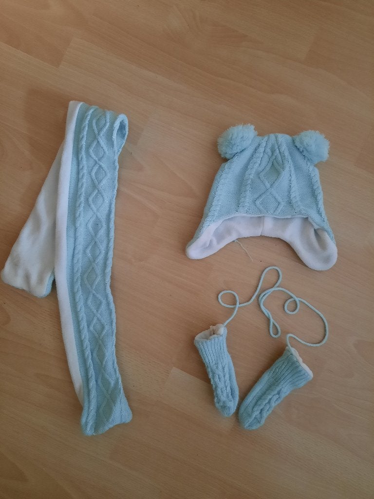 mintgroen setje, Kinderen en Baby's, Babykleding | Mutsen, Sjaals en Wanten, Ophalen of Verzenden, Zo goed als nieuw, Maat 68