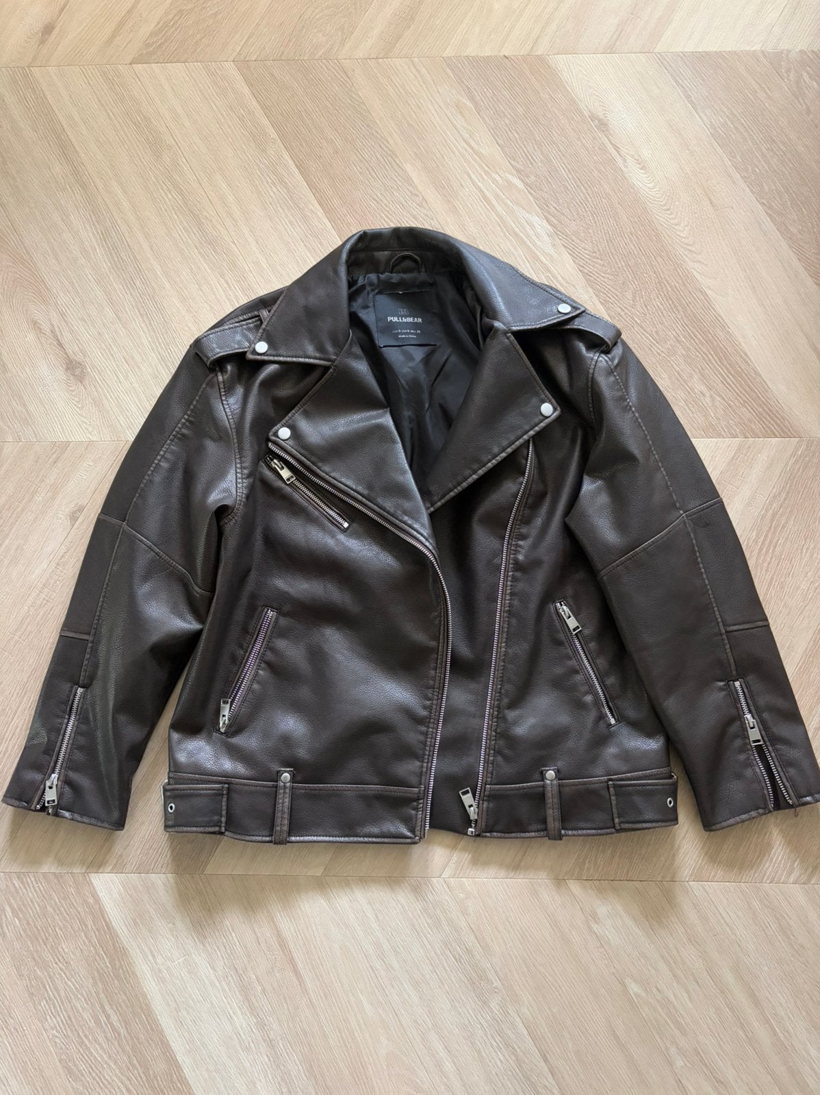 Pull & Bear leren jack maat S, Ophalen of Verzenden, Zo goed als nieuw, Bruin