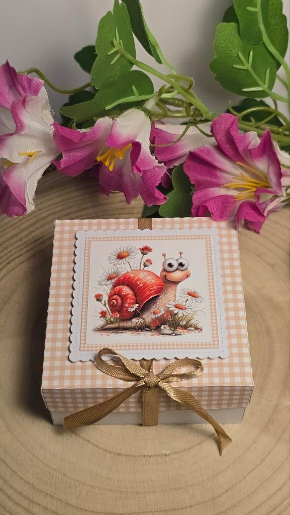 Zelfgemaakt cadeaudoosje slak thee en koek, Ophalen of Verzenden, Zo goed als nieuw, Overige thema's