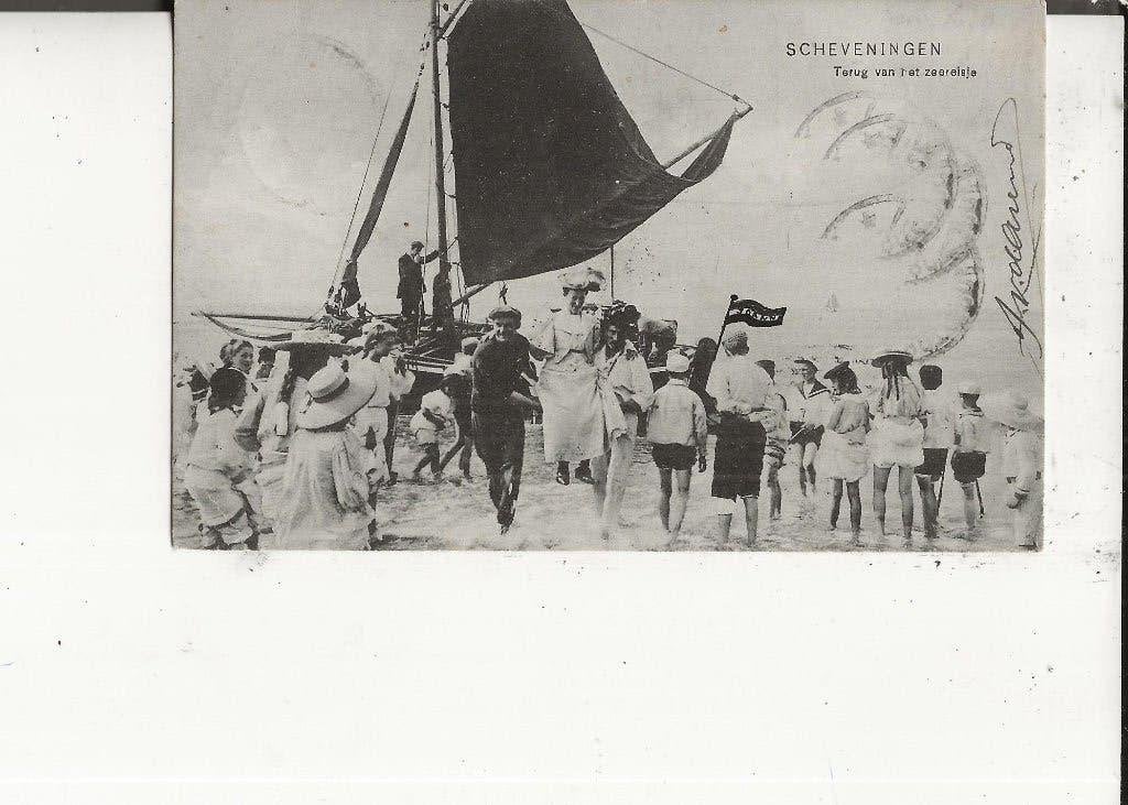 Scheveningen Terug van het zeereisje in een zitje Tekst!, Ophalen of Verzenden, Voor 1920, Gelopen, Zuid-Holland