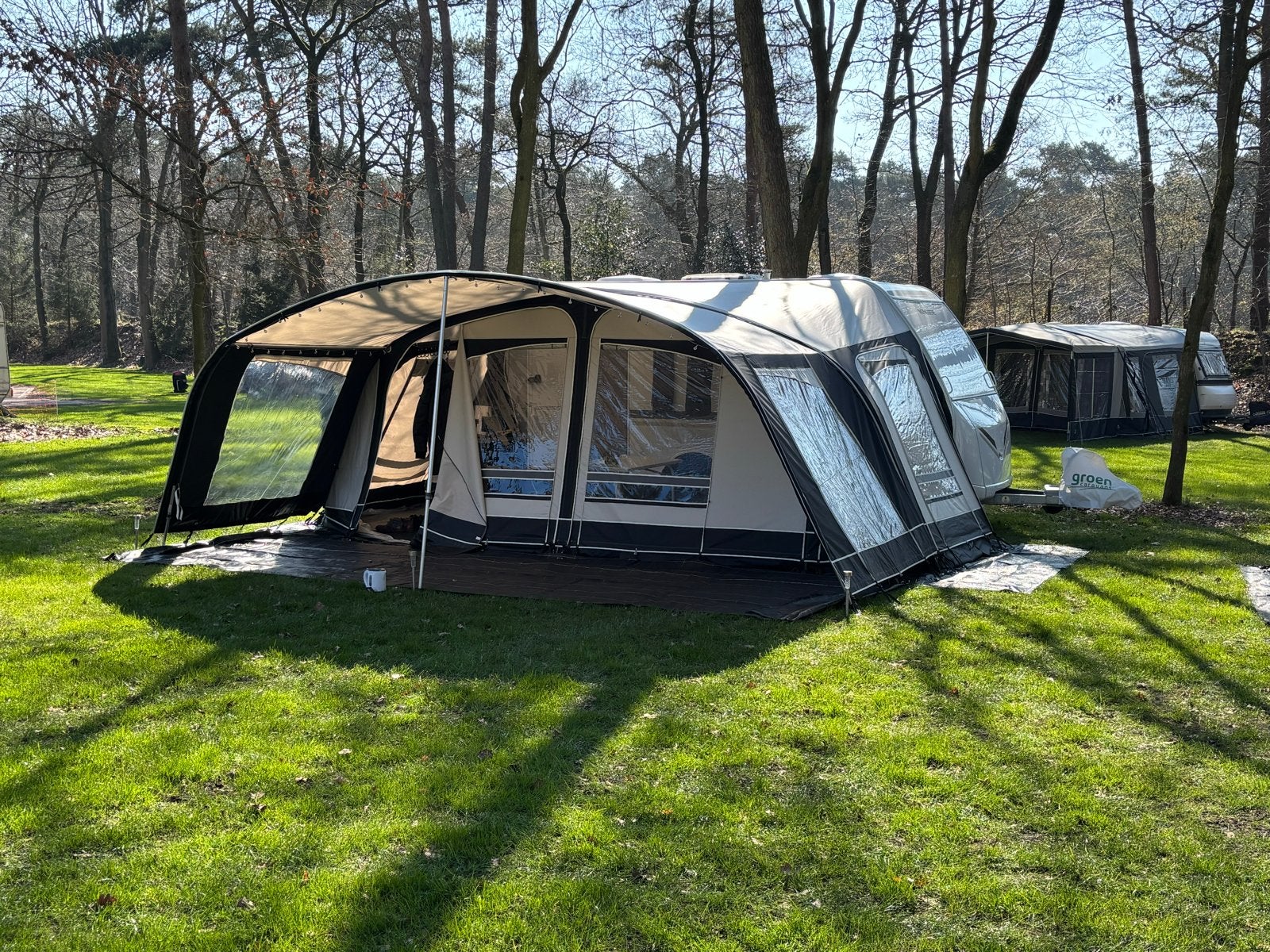 Unico dakluifel de luxe met zijwanden - champagne/zwart, maa, Caravans en Kamperen, Voortenten en Luifels, Ophalen, Zo goed als nieuw