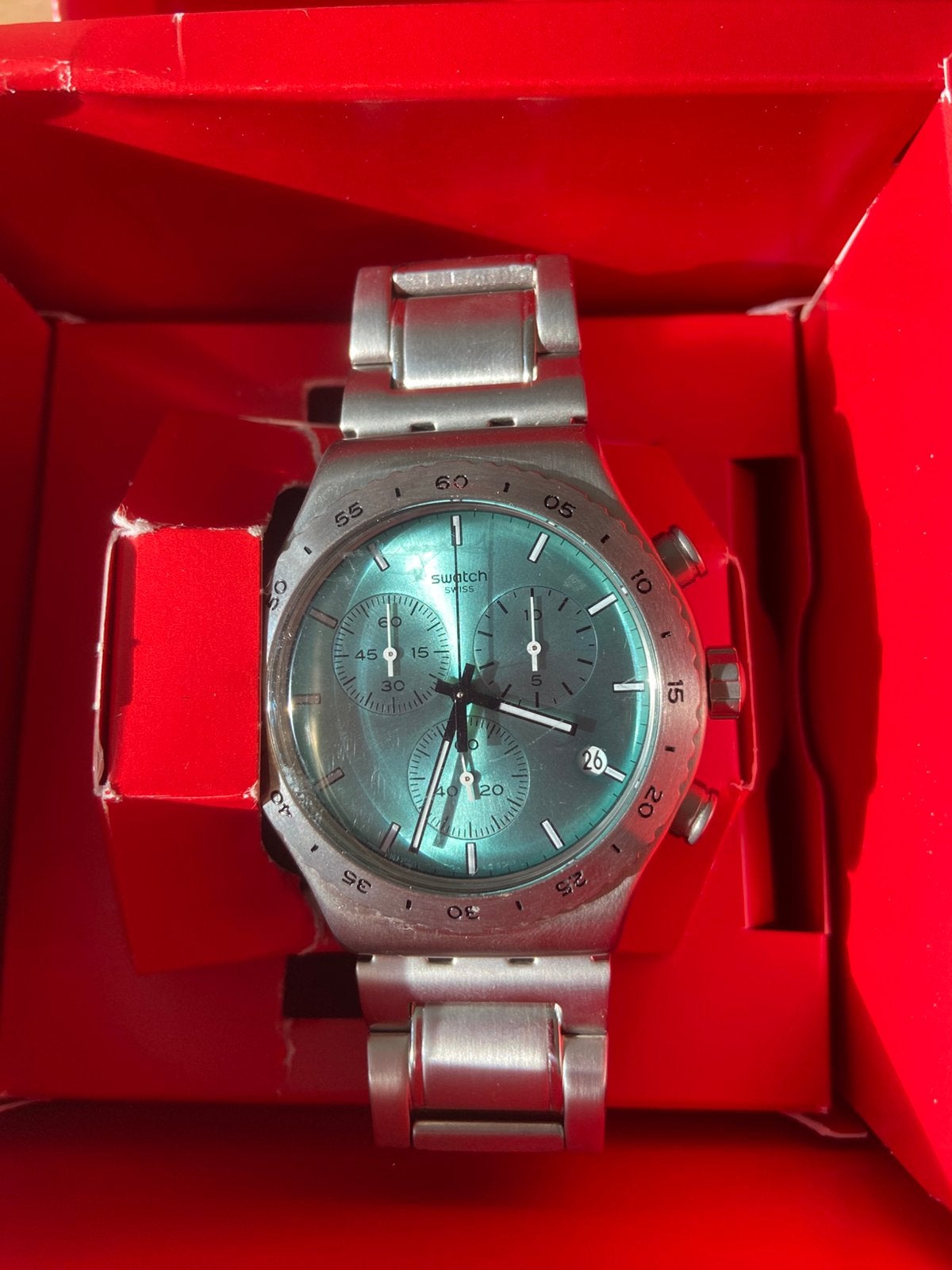 Swatch horloge Energize You  YVS 498 G, Sieraden, Tassen en Uiterlijk, Staal, Staal, Polshorloge, Swatch