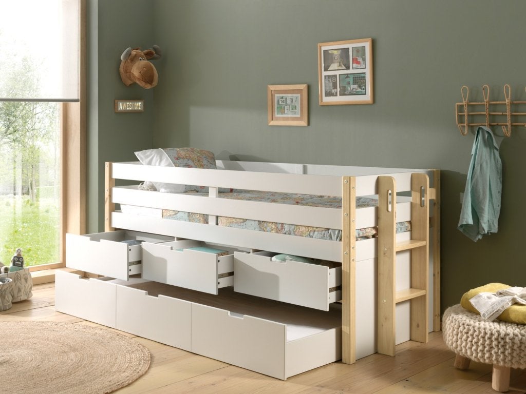 Margrit halfhoogslaper (met lades) - 90x200 - Wit