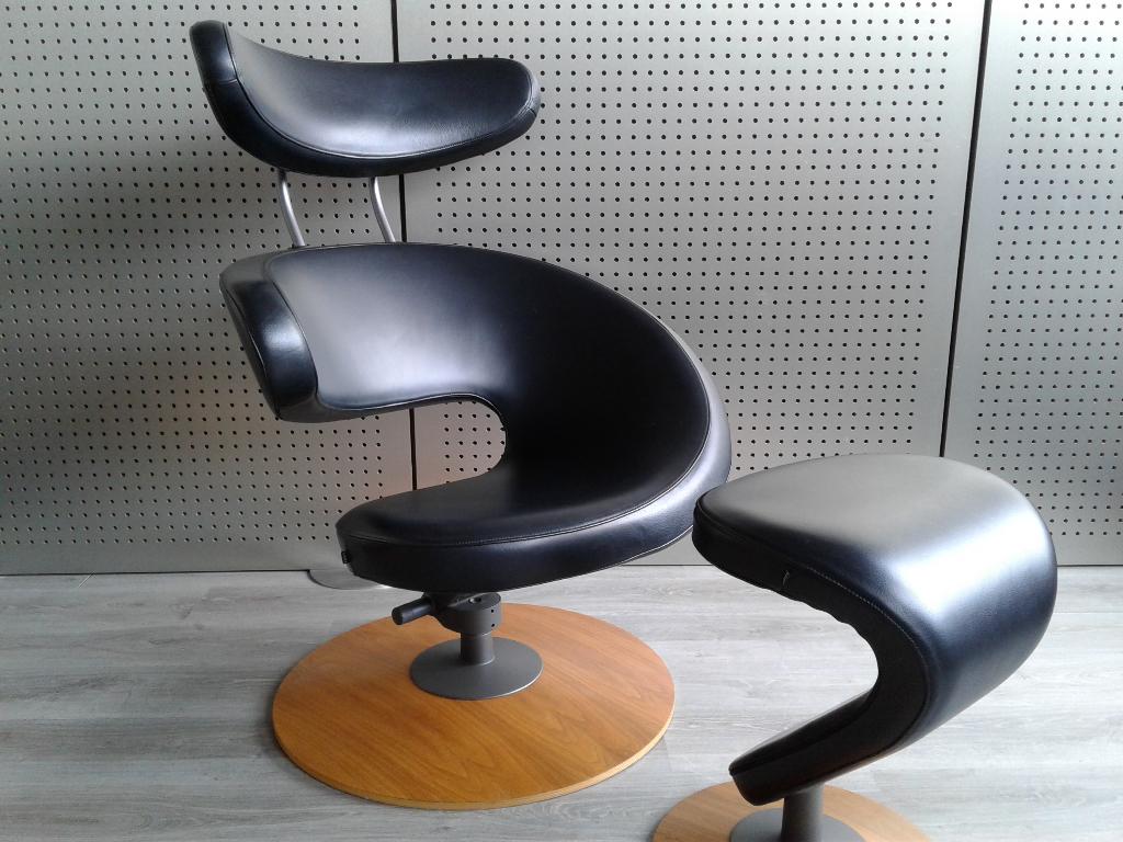 Variér (Stokke) Peel (Zwart Leder), Zeer Mooi!, Huis en Inrichting, Fauteuils, Ophalen, 75 tot 100 cm, Leer, Zo goed als nieuw