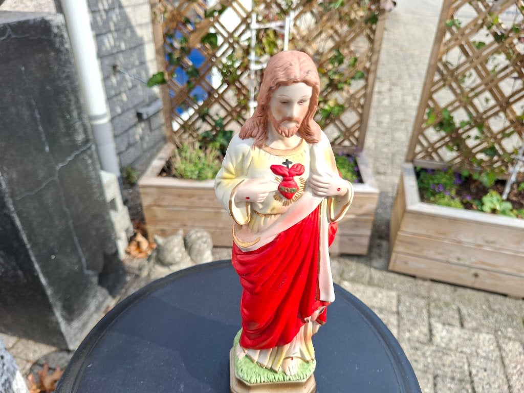 antiek religie porselein beeld van christus rood gewaad, Ophalen of Verzenden