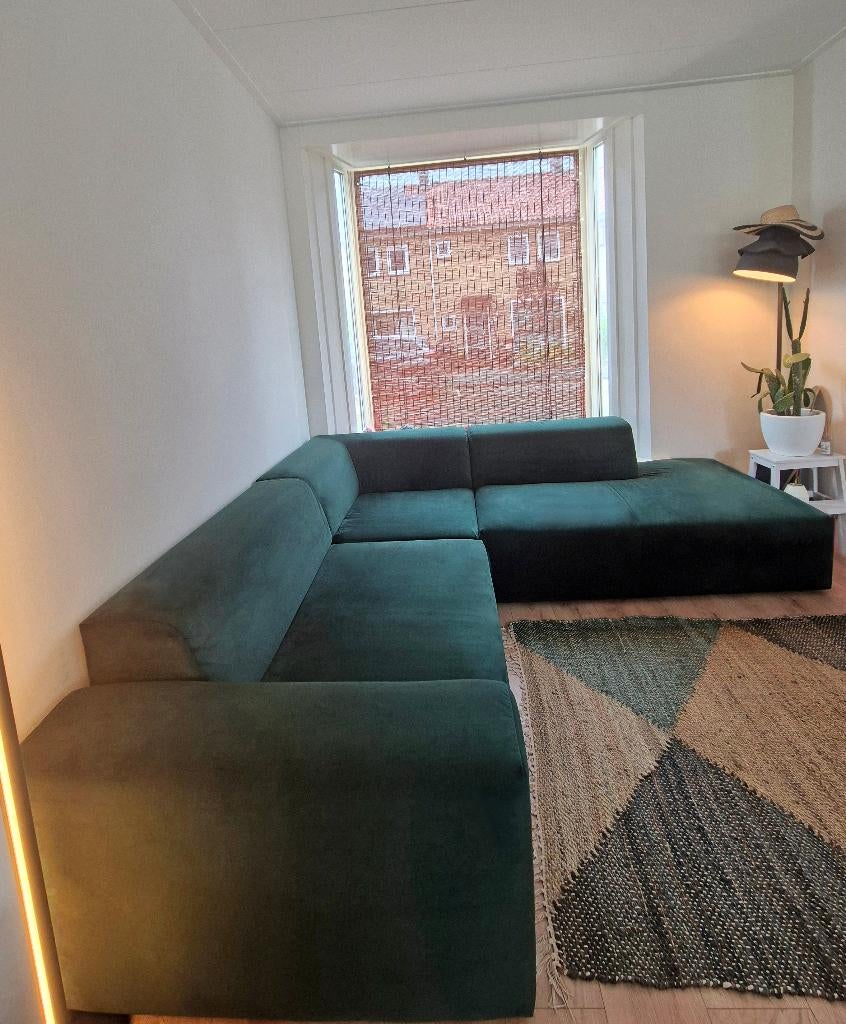 Forest Green Velvet Corner Sofa – Very Comfortable, Ophalen, Overige materialen, 100 tot 125 cm, Hoekbank