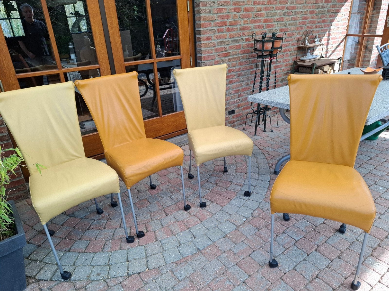 Leren eetkamerstoelen op wieltjes, Ophalen, Gebruikt, Leer, Vier