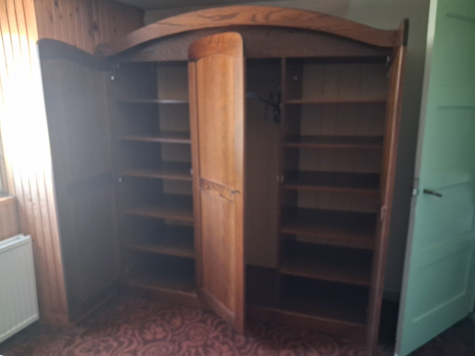 grote eiken linnenkast / kledingkast, Huis en Inrichting, Ophalen, Gebruikt, Jaren 70 / 80, 200 cm of meer