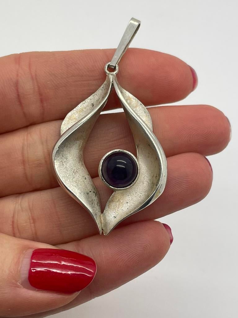 D194 Prachtige zilveren hanger GRT met amethist, Sieraden, Tassen en Uiterlijk, Antieke sieraden, Ophalen of Verzenden, Zilver