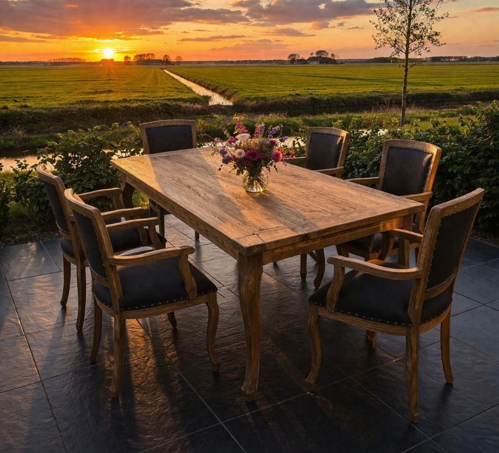 Klassieke/landelijke tuinset van LIFE, Tuin en Terras, Ophalen, Gebruikt, 6 zitplaatsen, Teakhout