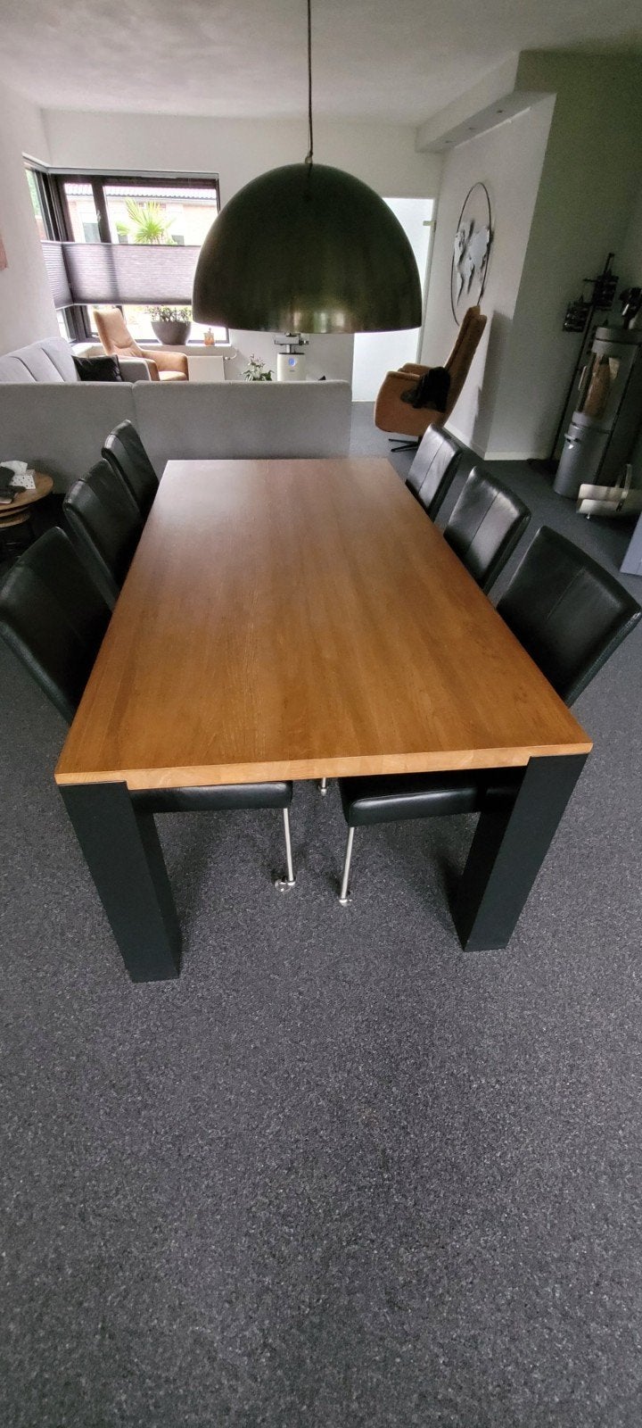 Massief eikenhouten eettafel 200x100x75cm, Ophalen, 100 tot 150 cm, Modern, Industrieel, 200 cm of meer