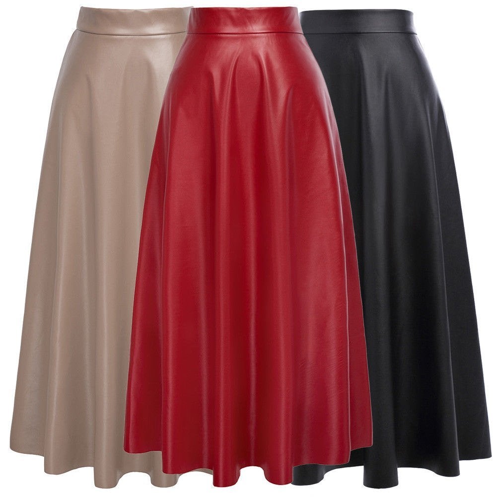 Lange rode zwarte beige leren high waist rok dames vrouwen, Maat 38/40 (M), Overige kleuren, Verzenden, Nieuw