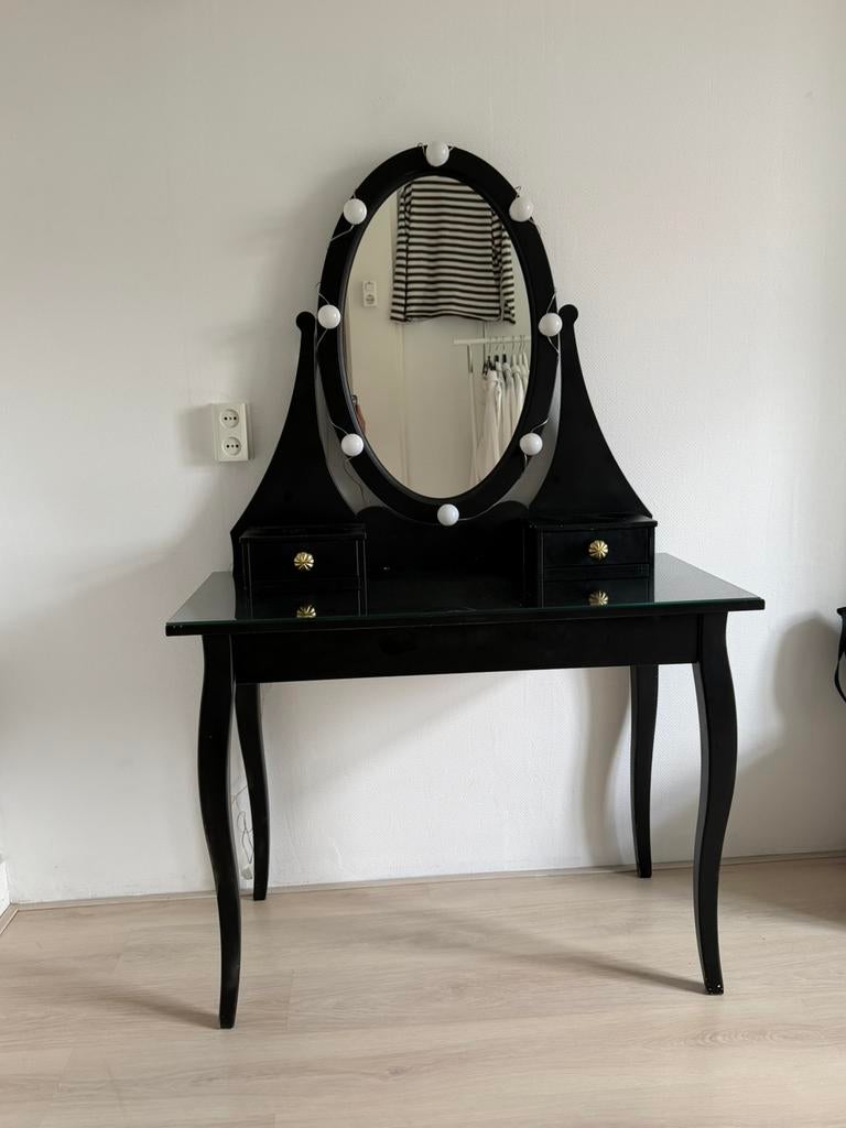 HEMMES Ikea kaptafel, Huis en Inrichting, Tafels | Kaptafels, Ophalen, Gebruikt, 100 tot 150 cm, Hout en glas - Strak gelakt zwart
