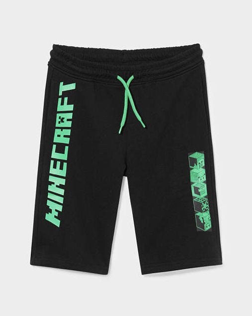 Minecraft zwart groen short sweatshort van biokatoen mt 164, Broek, C&A, Nieuw, Ophalen of Verzenden